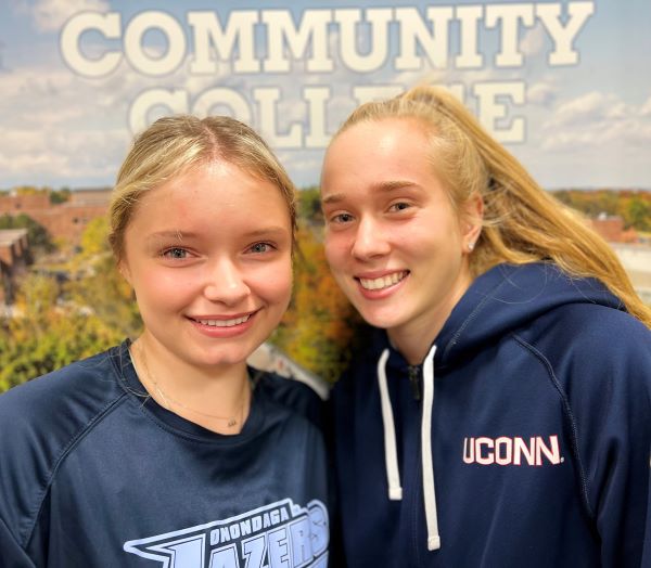 Women's Basketball teammates Brianna Weaver (left) and Sarah Hirschler (right) were among the Lazers Student-Athletes to listened to retired Syracuse Men's Basketball Coach Jim Boeheim's message.