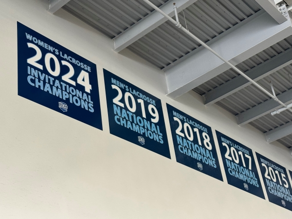 OCC's 17th National Championship banner hangs inside the SRC Arena.