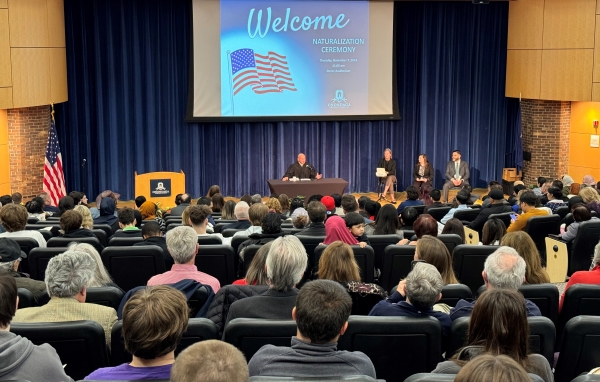 Storer Auditorium was filled to capacity for a Naturalization Ceremony November 7. A total of 80 candidates from 39 countries were sworn in.