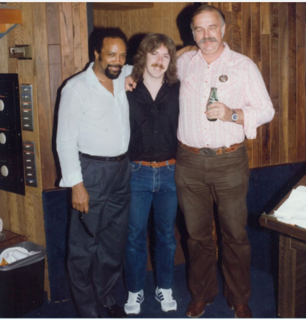 Matt Forger (center) is pictured with Quincy Jones (left) and Bruce Swedien (right) during the making of Michael Jackson's album "Thriller." (photo courtesy Matt Forger)