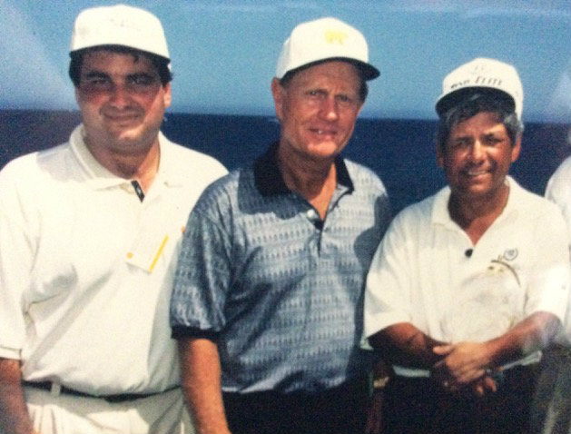 DelVecchio (left) with golf legends Jack Nicklaus (center) and Lee Trevino (right).