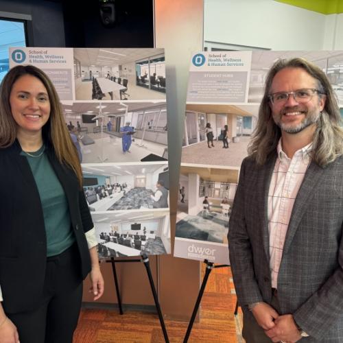 OCC Alumni Cassie Raymond '06 (left) and Curt Henry '17 (right) of Dwyer Architectural are helping design the learning spaces of the future in the School of Health, Wellness & Human Services in Ferrante Hall.